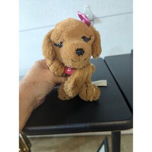 Barbie Great Puppy Adventure Plush Brown Dog Pink Collar And Bow Stuffed Toy 6”